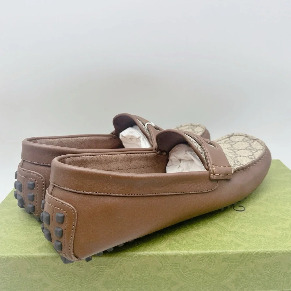 Gucci Supreme GG Interlocking Loafer Driving Shoes Mens Brown UK 8.5 US 9
